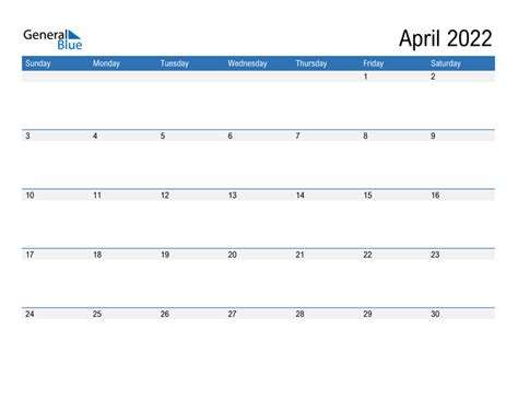April 2022 Calendar General Blue