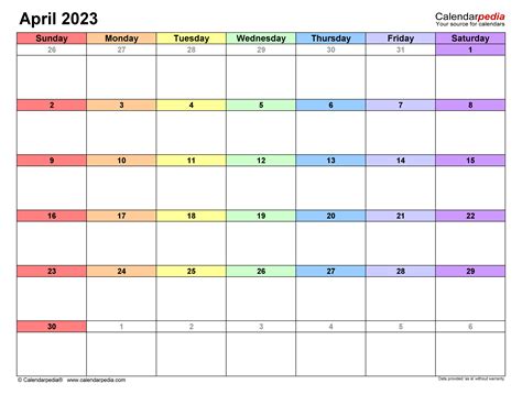 April 2023 Calendar Templates for Word Excel and PDF