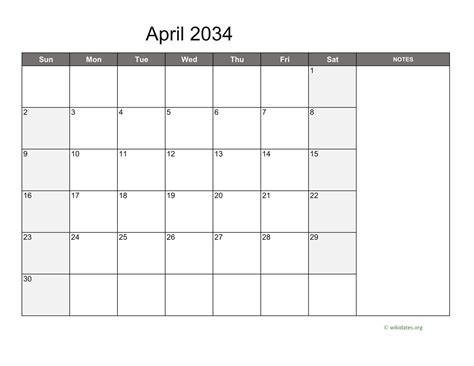 April 2034 Calendar with Notes