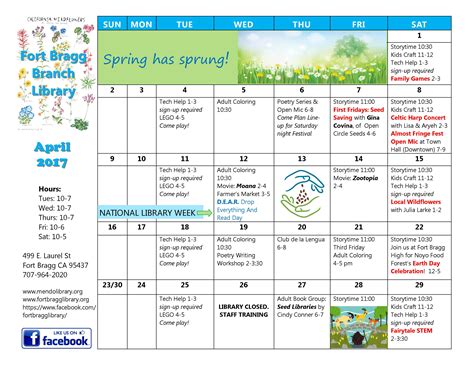 April Calendar Of Events