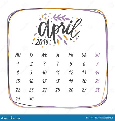 April Calligraphy Calendar