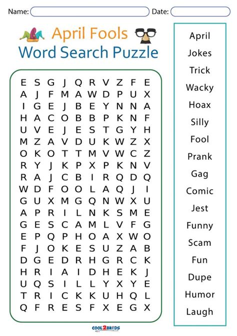 April Fools Word Search Printable Word Search Printable