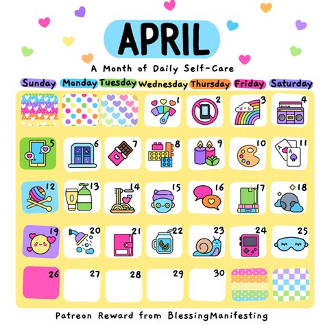 April Self Care Calendar