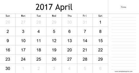 April2017PrintableCalendarTemplatePDF Calendars PDF image
