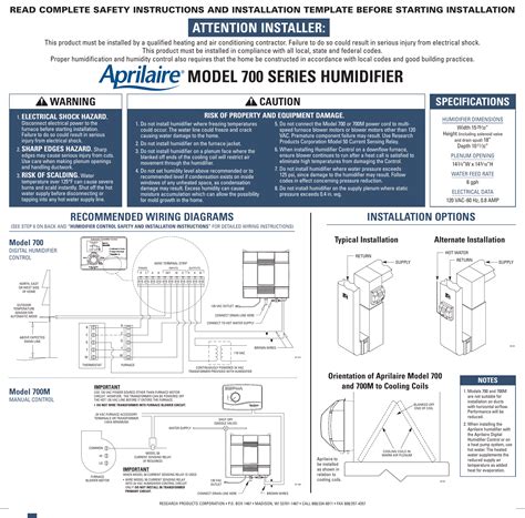 Aprilaire model 700 whole house humidifier installation manual. - Muller martini manual de instrucciones 300.