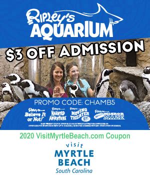 Aquarium myrtle beach sc coupons. Paradise Adventure Golf: use the online coupon to get $1 off a single round before 6 p.m. or $4.50 off an all day pass. There are three locations in the Myrtle Beach area. Carolina Opry Theater ... 