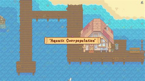 Aquatic overpopulation stardew. Mar 23, 2021 · 6 Aquatic Overpopulation. Local scientist Demetrius is concerned about the local overabundance of a certain fish. Any seasonal fish may be mentioned in this quest, and the player must catch 10 to ... 