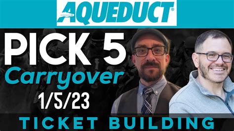 Aqueduct pick 5 carryover. The $1 Pick 6 returned $4,152.50 to bettors who selected 5-of-6 winners correctly. Saturday’s live racing program at Aqueduct Racetrack was cancelled due to high winds and significant rainfall forecast to create hazardous weather conditions in the New York metropolitan area. 