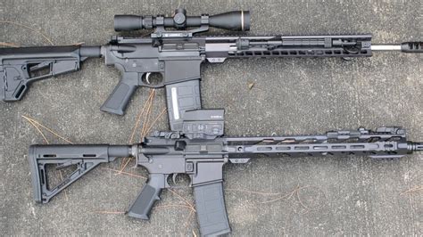 An Overview of the AR-15 and AR-10. The easiest way to tell the difference is to take a look at the magazine well (commonly called the magwell). This is the easiest and most obvious way to tell if you're looking at an AR-15 or an AR-10. The AR-10 magwell is just a bit bigger than the AR-15.. 