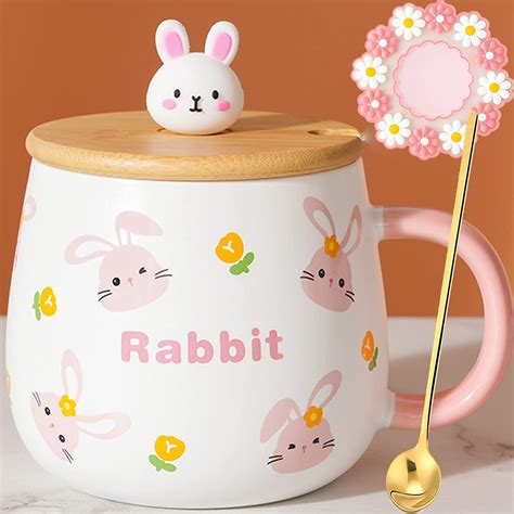 Arawat Cute Mugs Kawaii Rabbit Coffee Mug Gifts with Lid and …