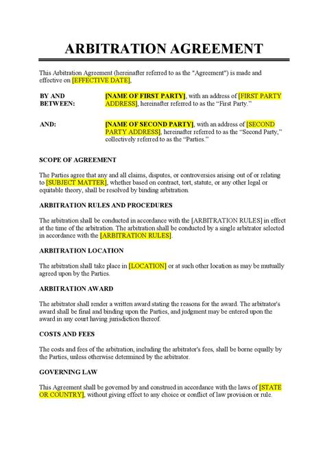 Arbitration Agreement Form Create a Free Arbitration Agreement
