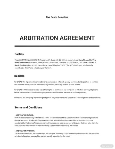 Arbitration Agreement Template Google Docs, Word, Apple Pages