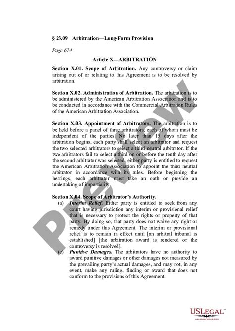 Arbitration LongForm Provision US Legal Forms