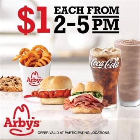 Arbys happy hour. Arby’s Happy Hour Menu shines brightest during the work week. Guests can enjoy slashed prices from Monday to Friday. Special deals kick off at 2 PM and wrap up at 5 PM. This is the perfect time to grab a bite without a big dent in the wallet. On Saturday and Sunday, the fun begins early. The happy hour menu is available. 