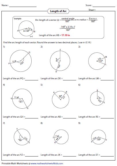 Arc Length Worksheet
