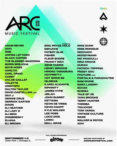 Arc music fest. The third annual ARC Music Festival is scheduled to take over Union Park during Labor Day weekend, celebrating Chicago's house music roots and welcoming an international lineup of dance music artists. 