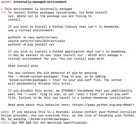 Arch pip externally managed environment.  The Tensorly instructions say to use...