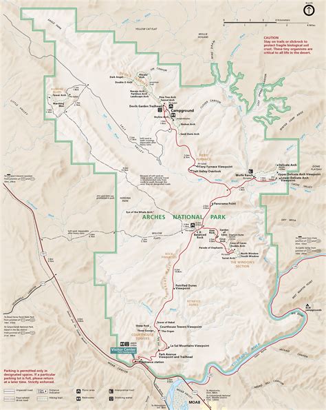  Utah > Arches National Park > Map. Trails are identified by a
