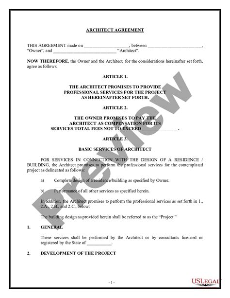 Architect Contract for Design Architect Contract US Legal Forms
