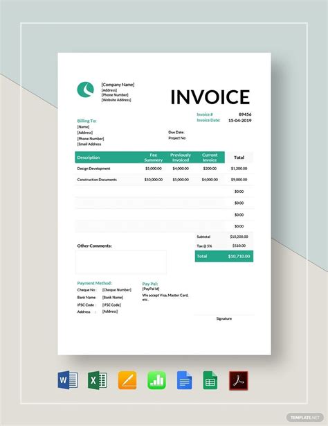 Architect Invoice Template Word Excel PDF Free Download Free PDF