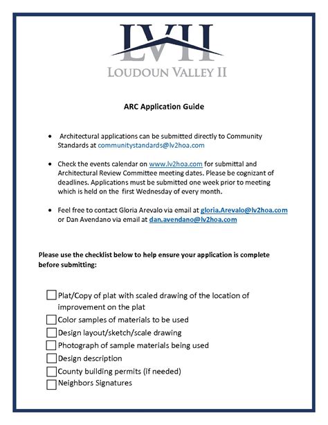 Architectural Modification Application Form Fillable Loudoun Valley II