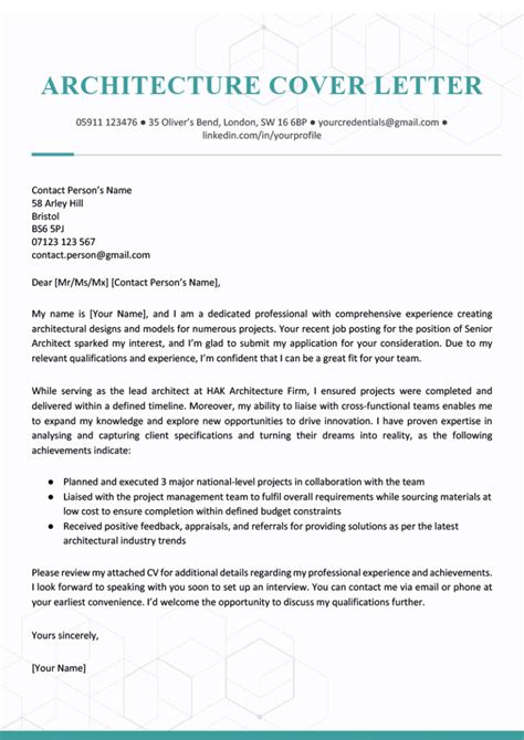 Architecture Cover Letter Example Kickresume