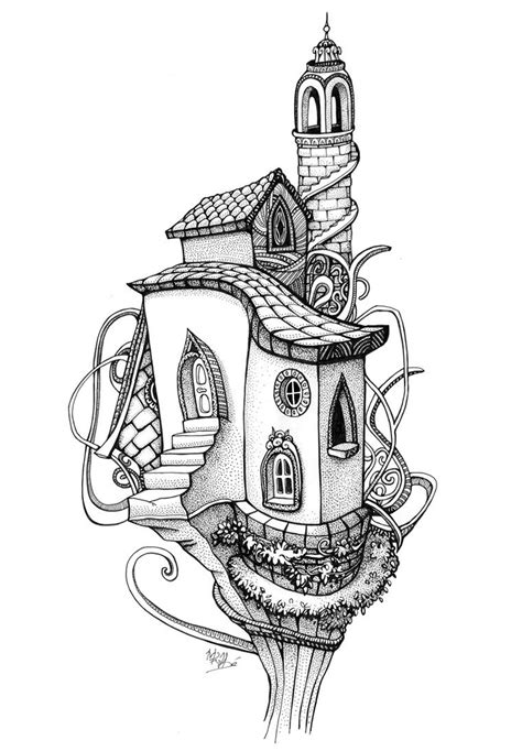 Architecture house in a tree Architecture Adult Coloring Pages Page 2