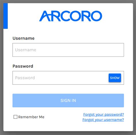 Arcoro sign in. Username. Password. show. Sign In. Remember Me. Forgot your password? Forgot your username? 