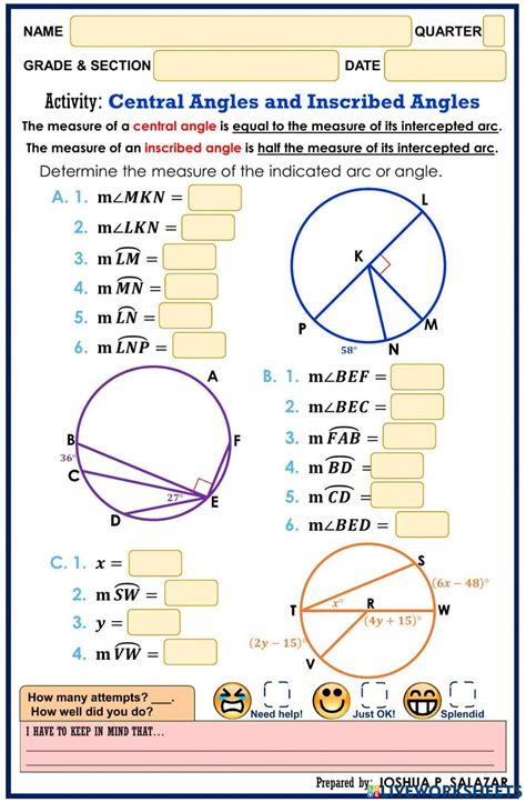 Arcs Central Angles And Inscribed Angles Worksheet Answers Promotiontablecovers