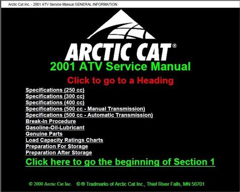 Arctic cat 4x4 250 2001 workshop service repair manual. - Yamaha xt600 1988 repair service manual.
