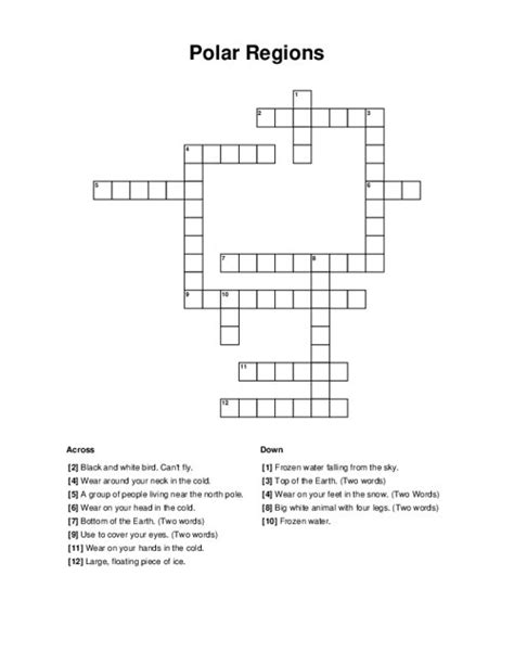 More crossword answers. We found one answer for the crossword clue Arctic region . A further 5 clues may be related. If you haven't solved the crossword clue Arctic region yet try to search our Crossword Dictionary by entering the letters you already know! (Enter a dot for each missing letters, e.g. “P.ZZ..” will find “PUZZLE”.) The ...