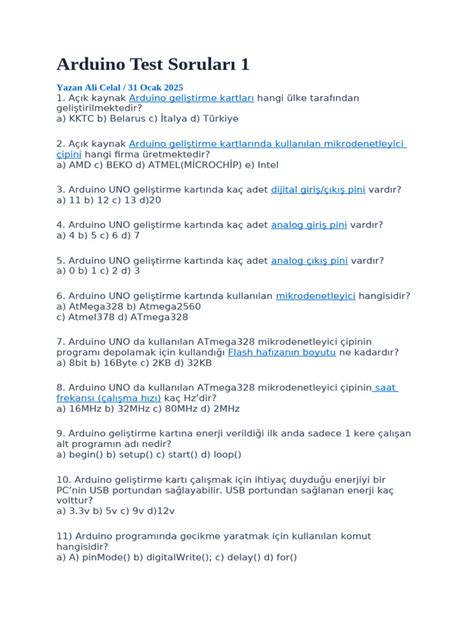 Arduino Test Soruları 3.