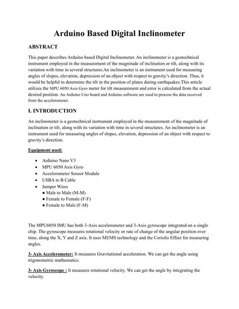 Arduino inclinometer.  Oct 14, 2023 · This paper describes Arduino based Digital Inclinometer...