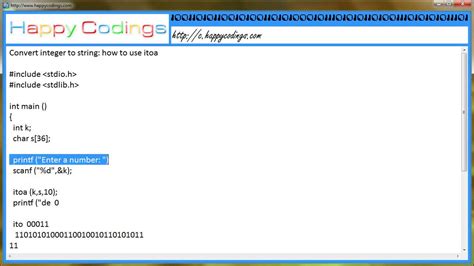 Arduino itoa.  For example value of 1 will be transformed in the string &...