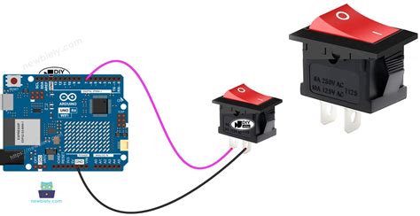 Arduino switch code.  The first two, red and black, connect to the two long vertical r...