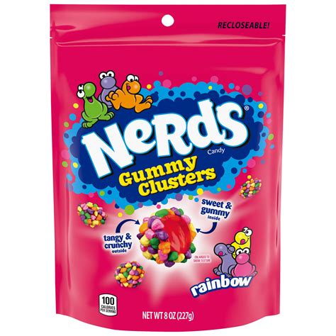Are nerds gummy clusters bad for you. Go ahead! NERDS GUMMY CLUSTERS: Contains one 8-ounce package of NERDS Rainbow Gummy Clusters. GUMMY & CRUNCHY: Classic NERDS candies heaped on a delicious red gummy center to make tasty bite-sized clusters too good for words! Each NERDS gummy cluster is a crunchy, gummy, sweet explosion of strawberry, grape, orange, and lemonade flavors. 