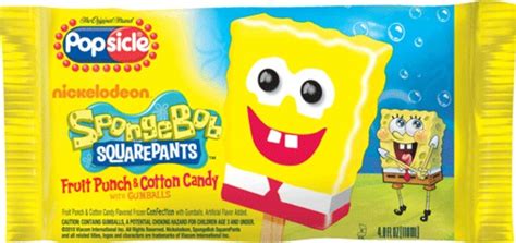 These delightful frozen confection bars feature mouthwatering fruit punch and cotton candy flavors—and at 50 calories per bar, you might not want to stop at just one. Our SpongeBob popsicles are colored with natural sources. Popsicle ice pops have been a treasured American treat for over 100 years and remain America's favorite ice pop.