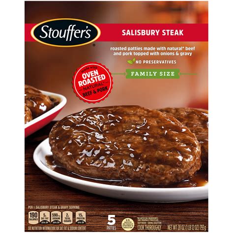 Are stouffer. Nestle Stouffers Lean Cuisine Comfort Classics Entree Salisbury Steak, 9.5 Ounce -- 12 per case. 1 Count (Pack of 12) 4. $9285 ($7.74/Count) FREE delivery Sep 5 - 7. Only 10 left in stock - order soon. 