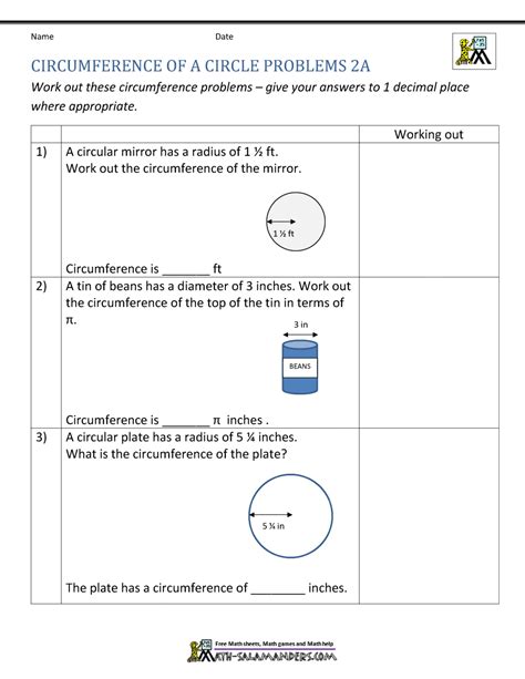 Area And Circumference Of A Circle Worksheet Word Problems 4