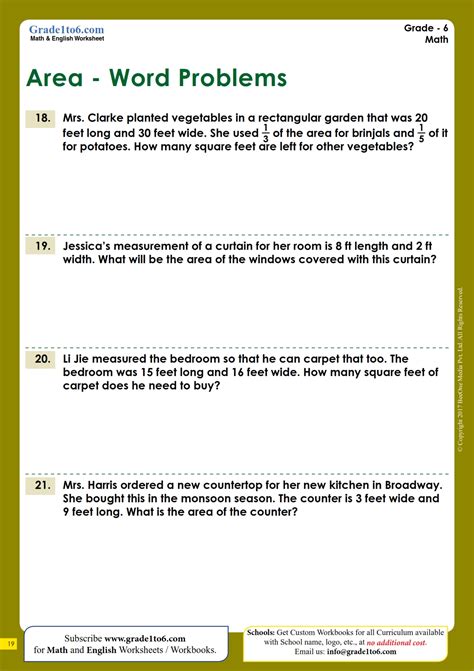 Area and perimeter word problems worksheets grade 6.  Helps students to practice applyi...