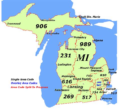 On December 13, 1997, the remaining 313 area was reduced to its current size when the western portion, including Ann Arbor, Monroe County and western and downriver Wayne County, received area code 734 in another split. Area code 679 has been reserved as a future overlay for the 313 territory. Relief planning is in progress, but 2021 estimates .... Area code 734