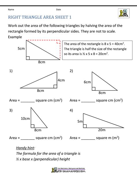 Area of Right Triangle Worksheets