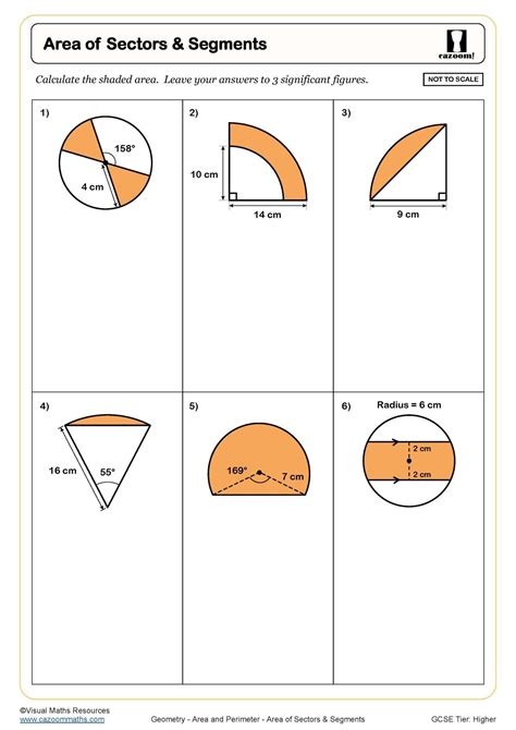 Area of Sectors and Segments Worksheet Fun and Engaging PDF Worksheets