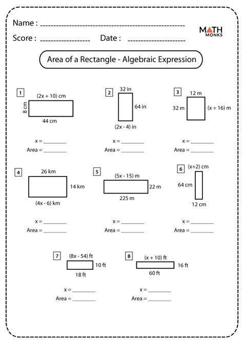 Area of a Rectangle Worksheets Math Monks