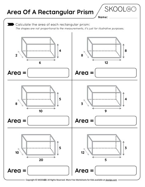 Area of a Rectangular Prism Free Worksheet SKOOLGO