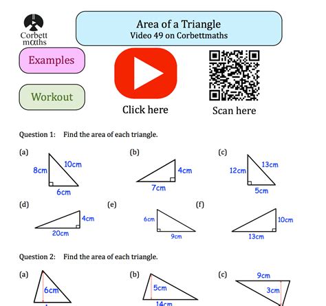 Area of a Triangle Textbook Exercise Corbettmaths