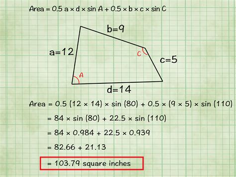 Description. A quadrilateral is a polygon with four sides (or edges) and four vertices or corners.The area of a convex quadrilateral can be expressed in terms of the sides and angles; with angle C being between sides b and c, and A being between sides a and d. Related formulas.