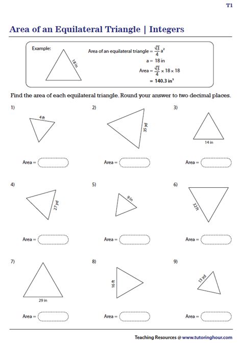 Area of an Equilateral Triangle Worksheets Triangle worksheet