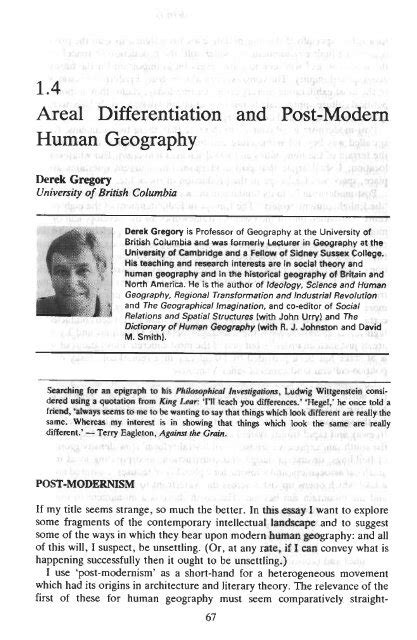 Areal Differentiation and Post-Modern Human Geography