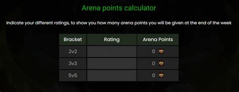 Arena points calculator. The Arc. Or, you can choose a specific Great Building and enter the level that is being built. You will then see the table with rewards for selected level and FP need to block all places in the Great Building. The second table contains the values of the bonuses. See full table and chart of costs and rewards for The Arc . 